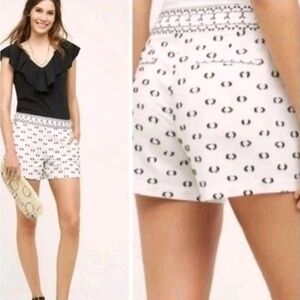 Anthropologie Hei Hei White Linen Blend Clip Dot Chino Shorts Size 8 Medium